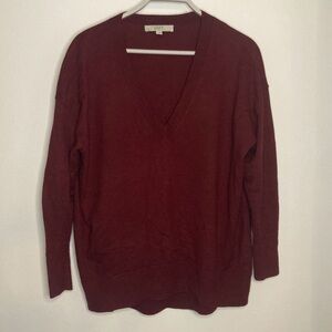 Maroon Colored High-Low Size M LOFT V-Neck Sweater